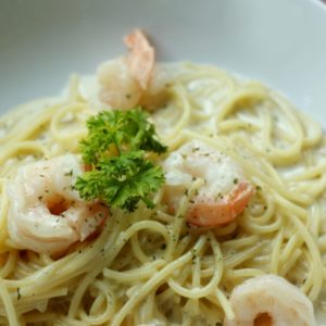 Spaghetti mit Garnelen und Prosecco-Rahmsauce
